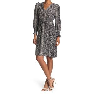 NWT REBECCA TAYLOR Silk Long Sleeve Snakeskin Dress Black Gray Snake V Neck New